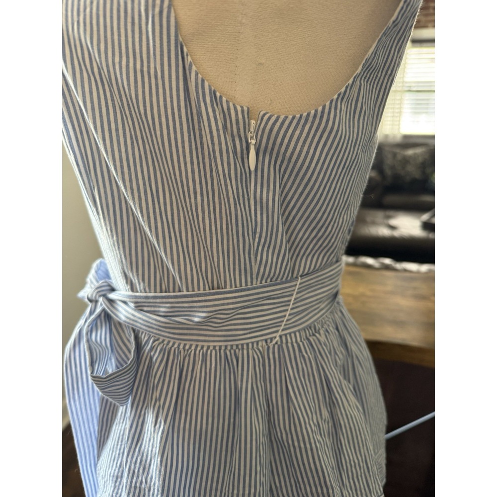J. Crew Blue/White Striped Tiered Ruffle Midi Dress Size 6 Cotton Coastal Beach - Picture 8 of 12
